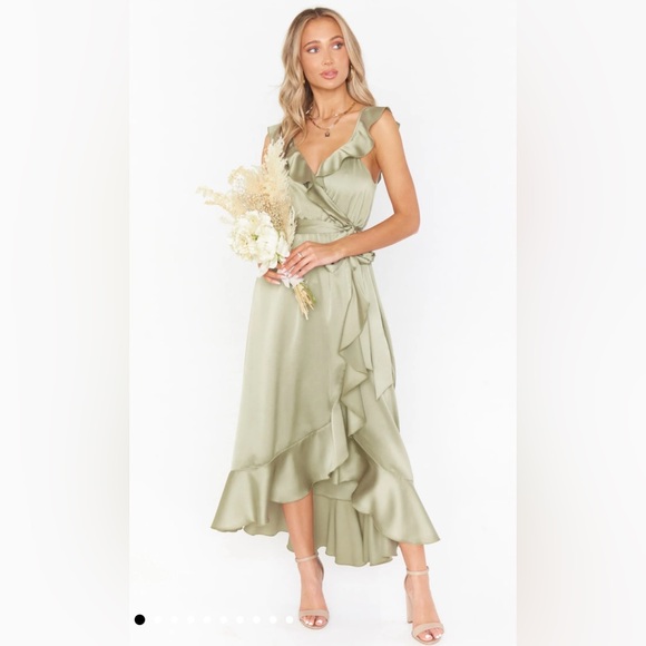 Show Me Your Mumu Samantha Ruffle Wrap Dress Moss Green NWOT - Picture 3 of 8